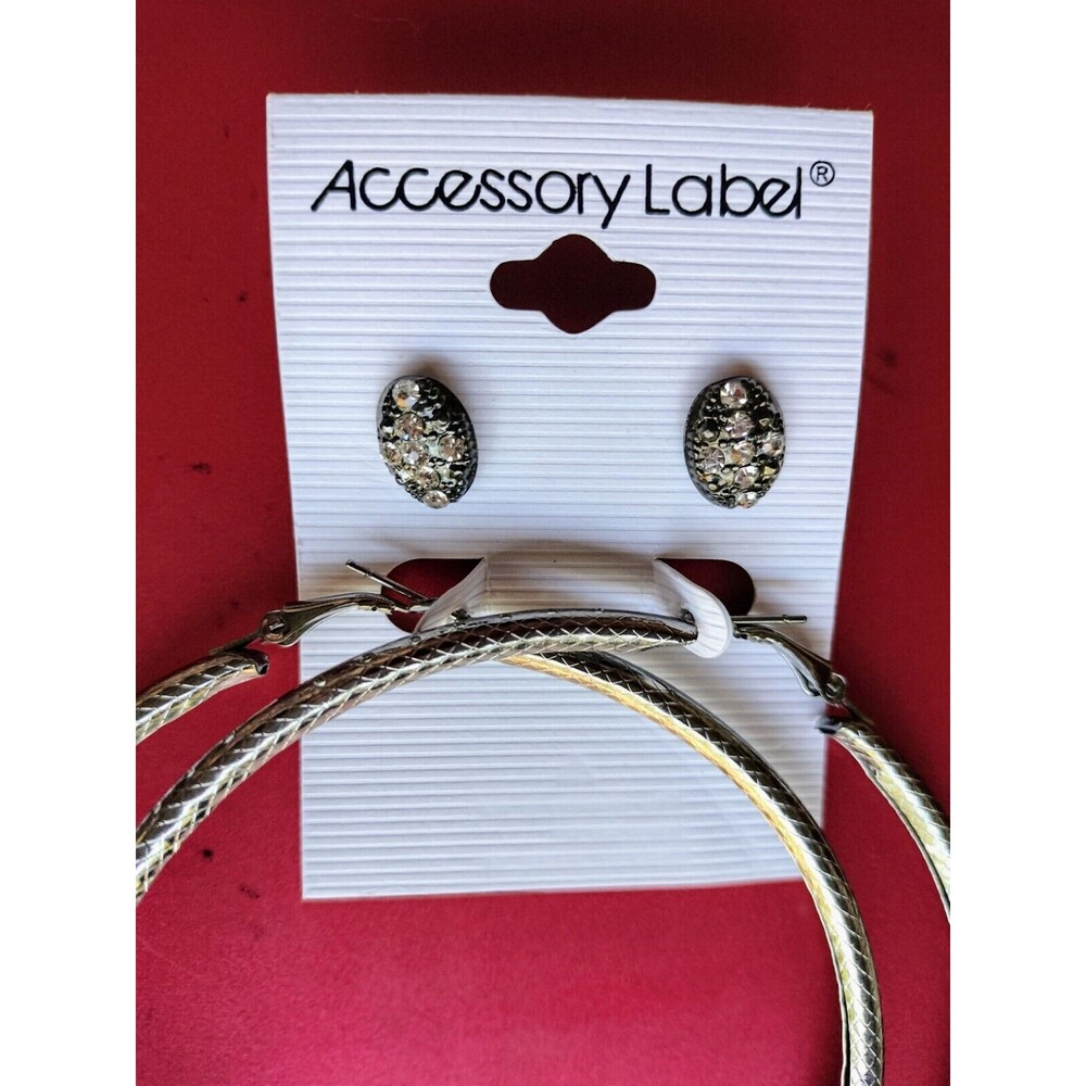 2 Pairs Earrings Hoops Studs Fashion Jewelry Alloy Lot 3.5 in Hoop Tubes School